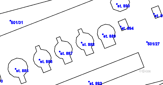 Parcela st. 888 v KÚ Smiřice, Katastrální mapa