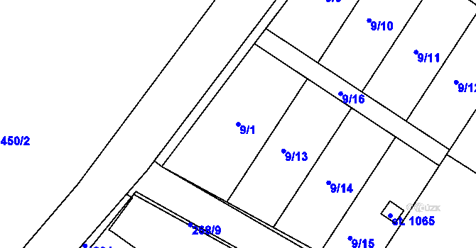 Parcela st. 9/1 v KÚ Smiřice, Katastrální mapa