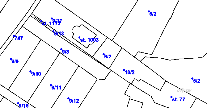 Parcela st. 9/2 v KÚ Smiřice, Katastrální mapa