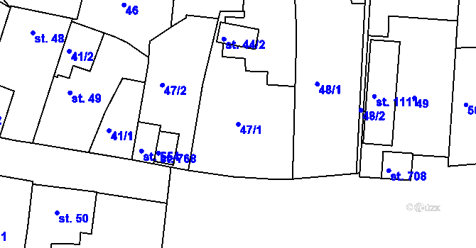 Parcela st. 47/1 v KÚ Smiřice, Katastrální mapa