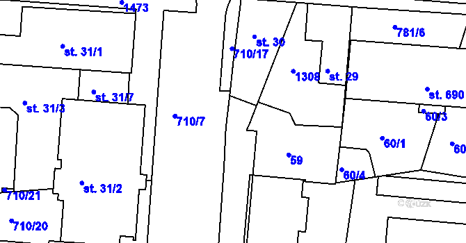 Parcela st. 58 v KÚ Smiřice, Katastrální mapa
