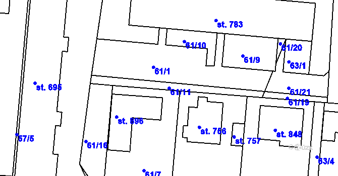 Parcela st. 61/11 v KÚ Smiřice, Katastrální mapa