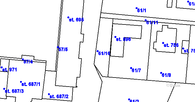 Parcela st. 61/16 v KÚ Smiřice, Katastrální mapa