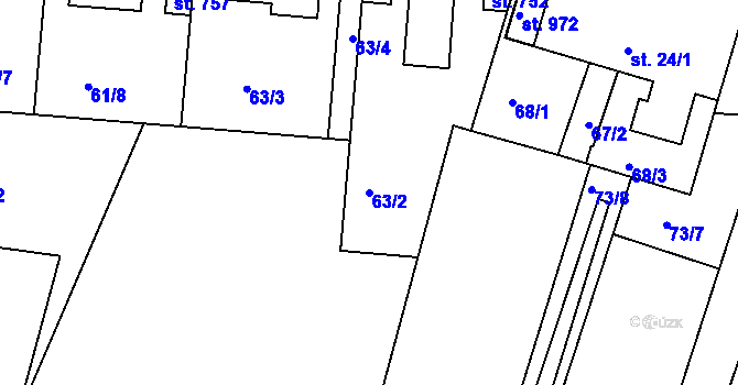 Parcela st. 63/2 v KÚ Smiřice, Katastrální mapa