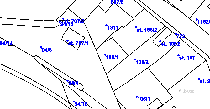 Parcela st. 106/1 v KÚ Smiřice, Katastrální mapa