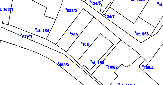 Parcela st. 108 v KÚ Smiřice, Katastrální mapa