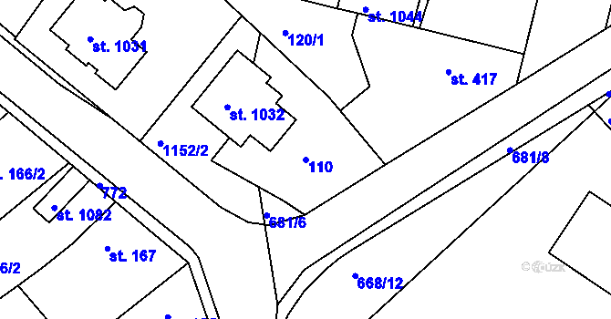 Parcela st. 110 v KÚ Smiřice, Katastrální mapa