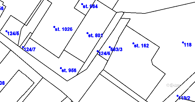Parcela st. 124/6 v KÚ Smiřice, Katastrální mapa