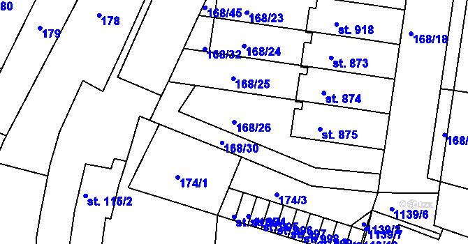 Parcela st. 168/26 v KÚ Smiřice, Katastrální mapa