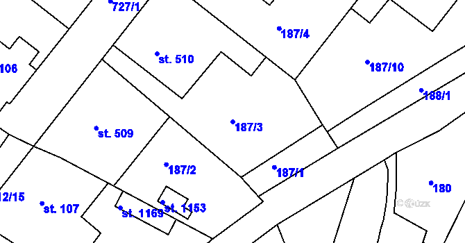 Parcela st. 187/3 v KÚ Smiřice, Katastrální mapa