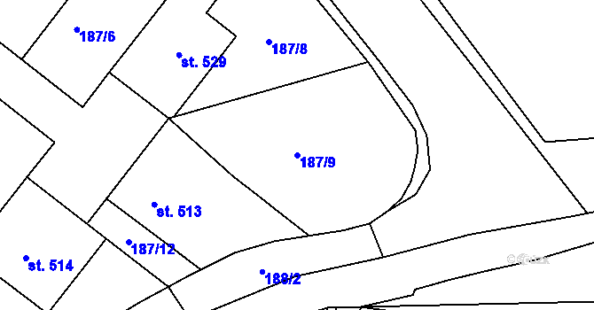 Parcela st. 187/9 v KÚ Smiřice, Katastrální mapa