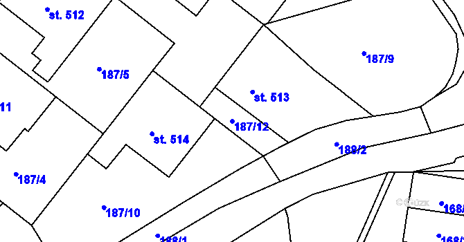 Parcela st. 187/12 v KÚ Smiřice, Katastrální mapa