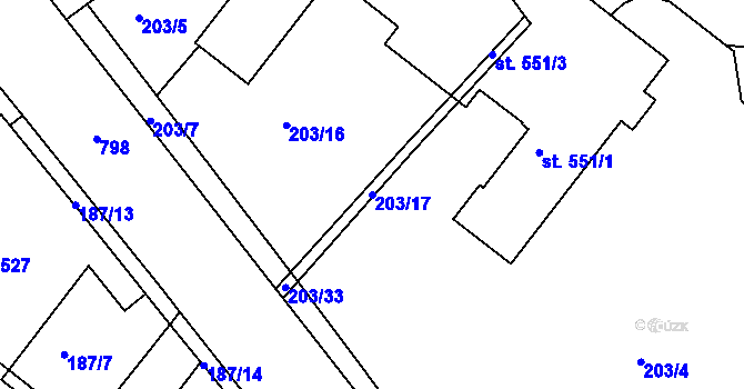 Parcela st. 203/17 v KÚ Smiřice, Katastrální mapa