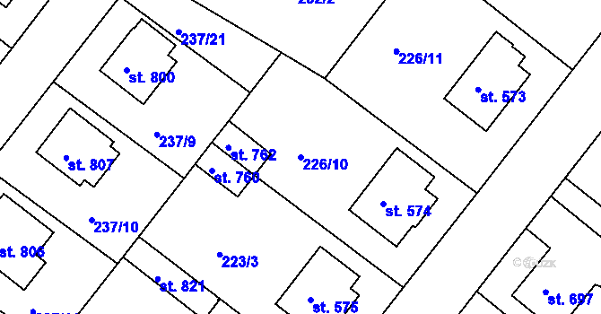 Parcela st. 226/10 v KÚ Smiřice, Katastrální mapa