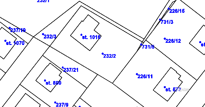 Parcela st. 232/2 v KÚ Smiřice, Katastrální mapa