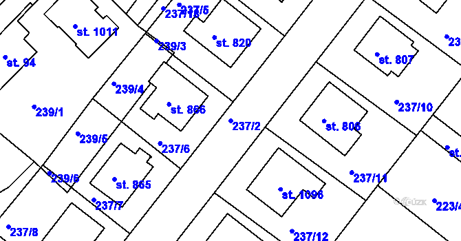 Parcela st. 237/2 v KÚ Smiřice, Katastrální mapa