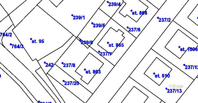 Parcela st. 237/7 v KÚ Smiřice, Katastrální mapa