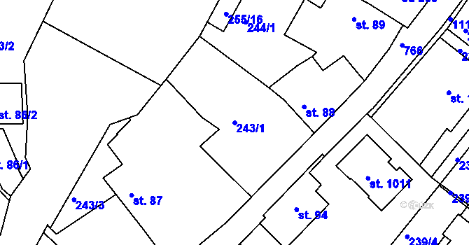 Parcela st. 243/1 v KÚ Smiřice, Katastrální mapa