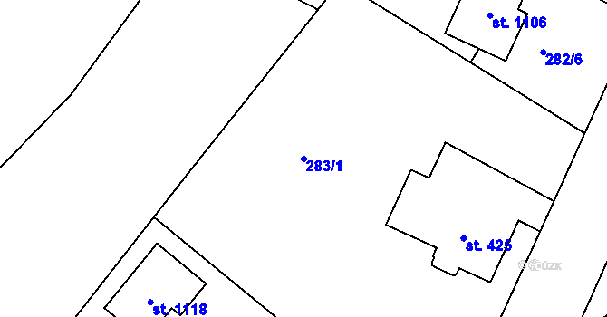 Parcela st. 283/1 v KÚ Smiřice, Katastrální mapa