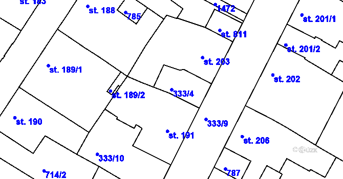 Parcela st. 333/4 v KÚ Smiřice, Katastrální mapa