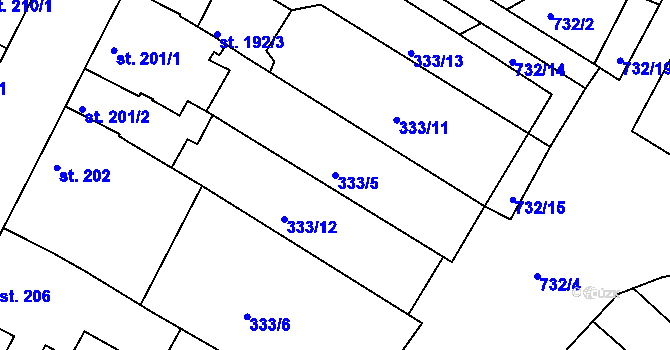 Parcela st. 333/5 v KÚ Smiřice, Katastrální mapa