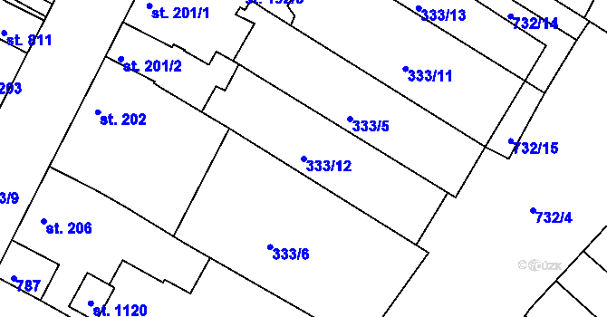 Parcela st. 333/12 v KÚ Smiřice, Katastrální mapa