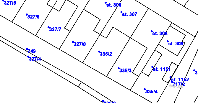 Parcela st. 335/2 v KÚ Smiřice, Katastrální mapa