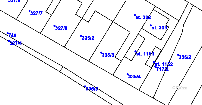 Parcela st. 335/3 v KÚ Smiřice, Katastrální mapa