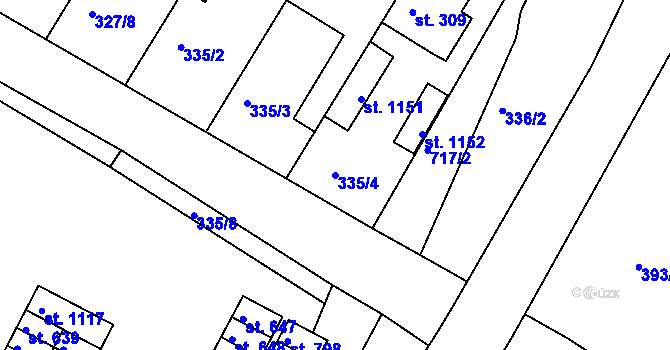 Parcela st. 335/4 v KÚ Smiřice, Katastrální mapa