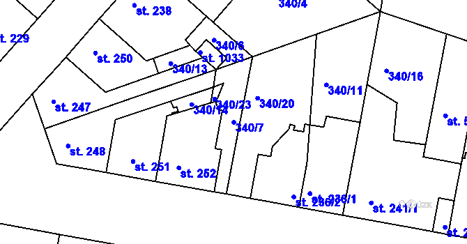 Parcela st. 340/7 v KÚ Smiřice, Katastrální mapa