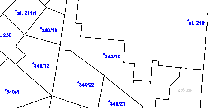 Parcela st. 340/10 v KÚ Smiřice, Katastrální mapa
