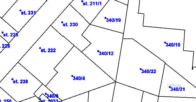 Parcela st. 340/12 v KÚ Smiřice, Katastrální mapa