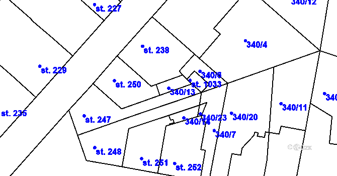 Parcela st. 340/13 v KÚ Smiřice, Katastrální mapa