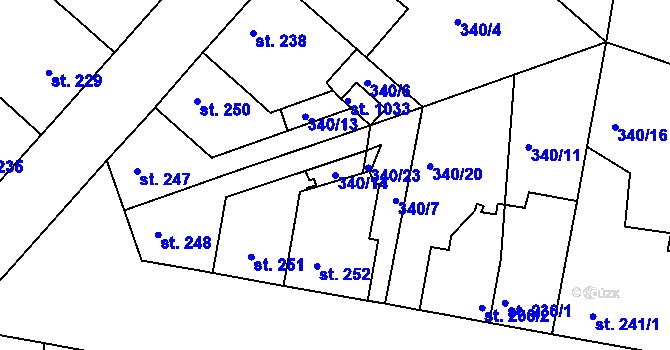 Parcela st. 340/14 v KÚ Smiřice, Katastrální mapa