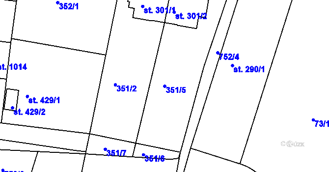 Parcela st. 351/5 v KÚ Smiřice, Katastrální mapa