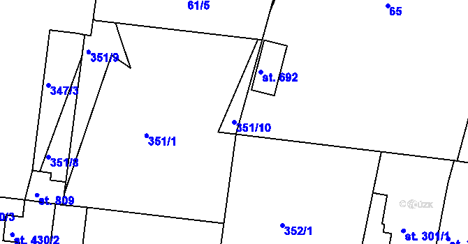 Parcela st. 351/10 v KÚ Smiřice, Katastrální mapa
