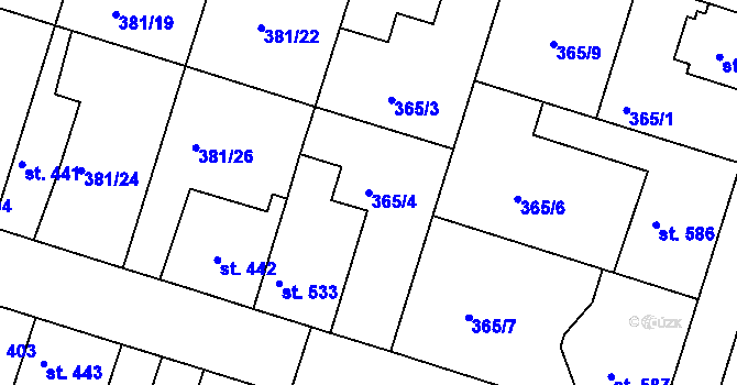Parcela st. 365/4 v KÚ Smiřice, Katastrální mapa
