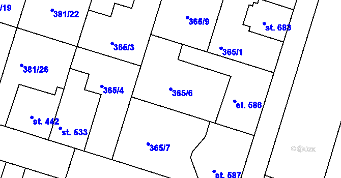 Parcela st. 365/6 v KÚ Smiřice, Katastrální mapa