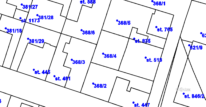Parcela st. 368/4 v KÚ Smiřice, Katastrální mapa