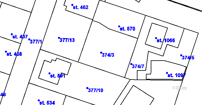 Parcela st. 374/3 v KÚ Smiřice, Katastrální mapa