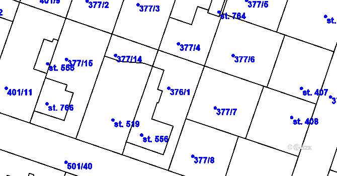 Parcela st. 376/1 v KÚ Smiřice, Katastrální mapa