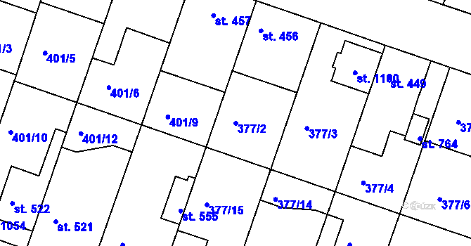 Parcela st. 377/2 v KÚ Smiřice, Katastrální mapa