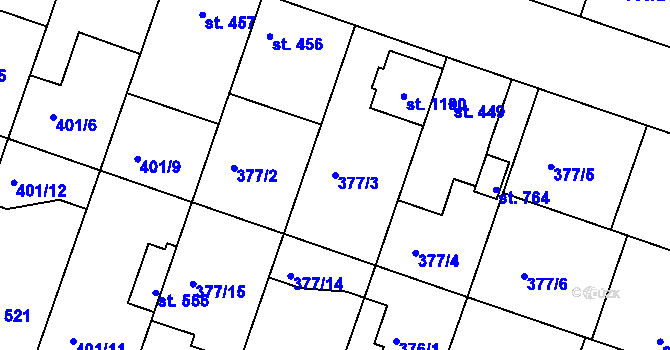 Parcela st. 377/3 v KÚ Smiřice, Katastrální mapa