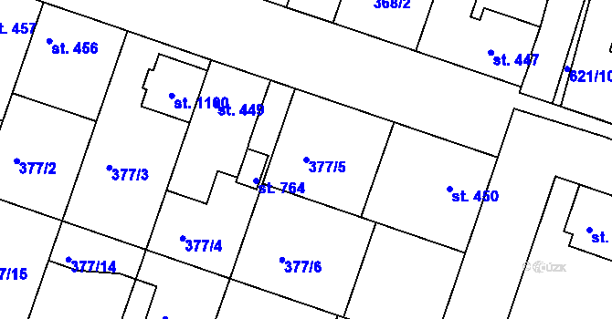 Parcela st. 377/5 v KÚ Smiřice, Katastrální mapa