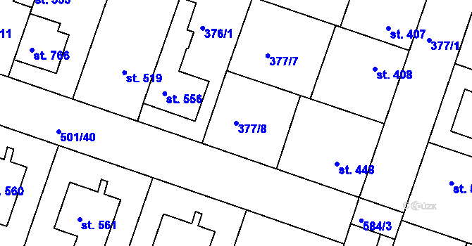 Parcela st. 377/8 v KÚ Smiřice, Katastrální mapa