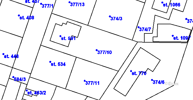 Parcela st. 377/10 v KÚ Smiřice, Katastrální mapa