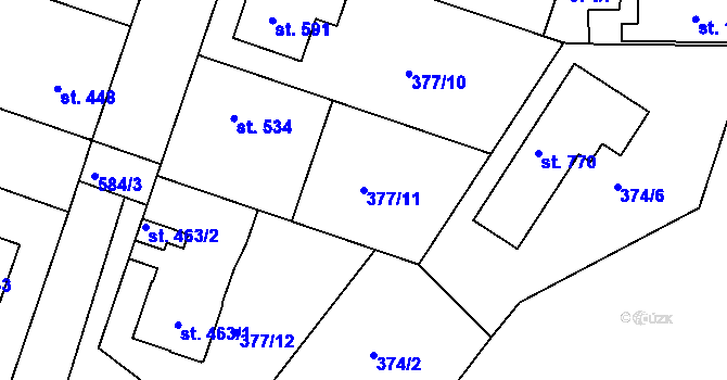 Parcela st. 377/11 v KÚ Smiřice, Katastrální mapa