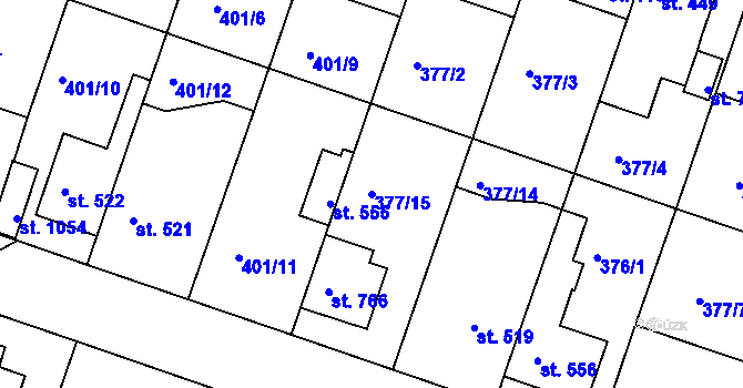 Parcela st. 377/15 v KÚ Smiřice, Katastrální mapa