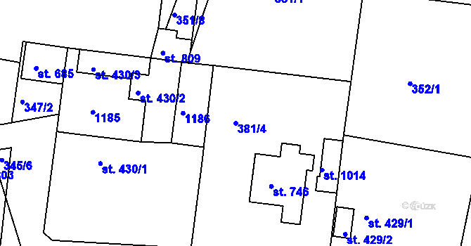 Parcela st. 381/4 v KÚ Smiřice, Katastrální mapa