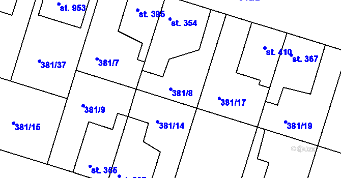 Parcela st. 381/8 v KÚ Smiřice, Katastrální mapa